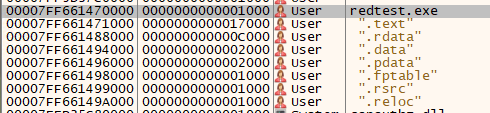 redtest.exe sections