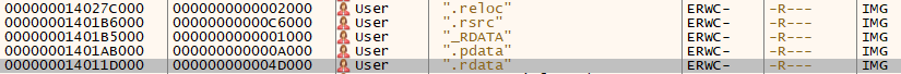 x64dbg list of sections including .rdata