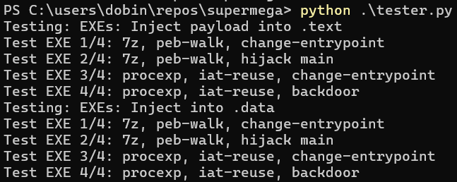 tester.py log output showing all works